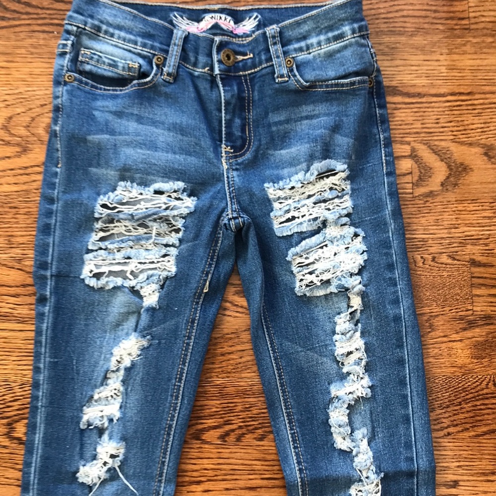 So Nikki Blue ripped jeans Girls 14 stretch, fade